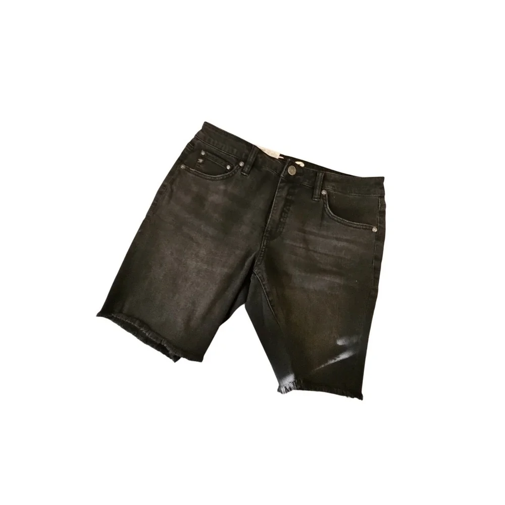 Seven7 Womens Relaxed Bermuda Denim Shorts Mid Rise Fray Hem Black Size 6 NWT‎